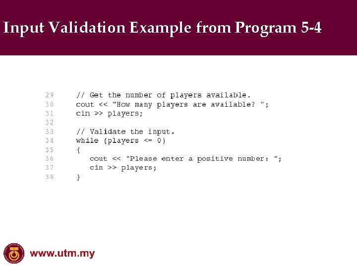 Input Validation Example from Program 5 -4 