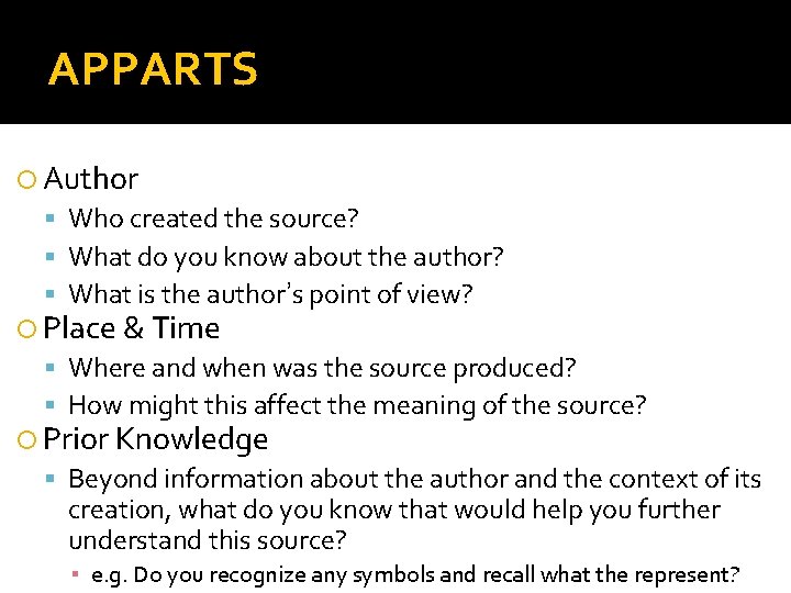 APPARTS Author Who created the source? What do you know about the author? What