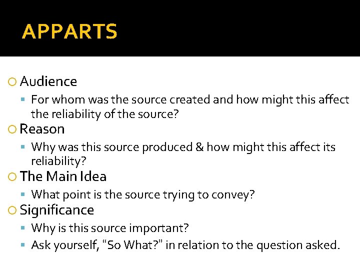 APPARTS Audience For whom was the source created and how might this affect the