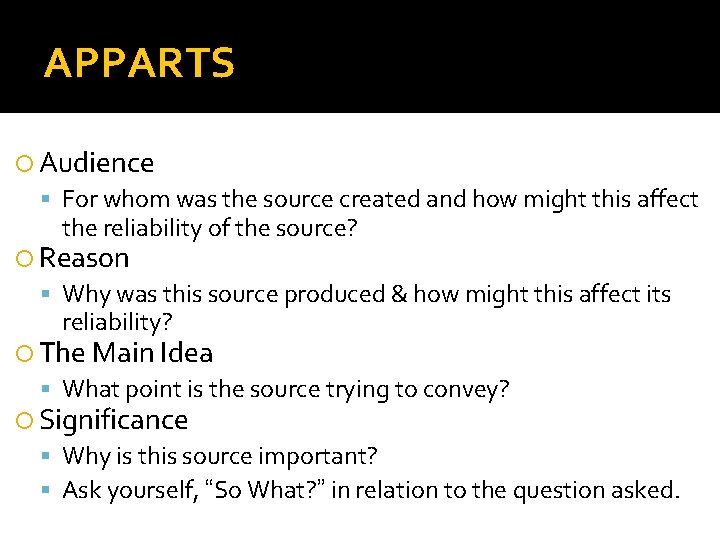 APPARTS Audience For whom was the source created and how might this affect the APPARTS Audience For whom was the source created and how might this affect the