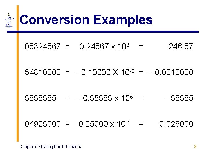 Conversion Examples 05324567 = 0. 24567 x 103 = 246. 57 54810000 = – Conversion Examples 05324567 = 0. 24567 x 103 = 246. 57 54810000 = –