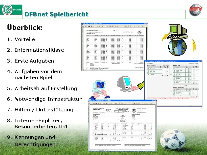 DFBnet Spielbericht Überblick: 1. Vorteile 2. Informationsflüsse 3. Erste Aufgaben 4. Aufgaben vor dem