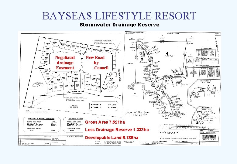 BAYSEAS LIFESTYLE RESORT Stormwater Drainage Reserve Negotiated drainage Easement New Road by Council Gross