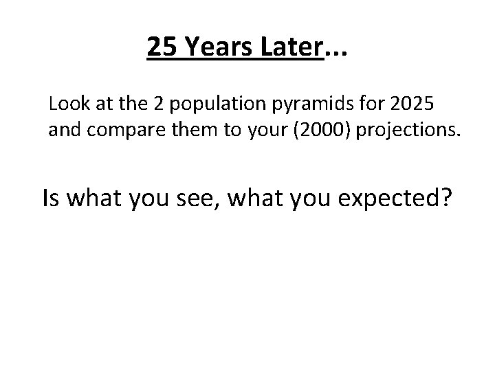 25 Years Later. . . Look at the 2 population pyramids for 2025 and