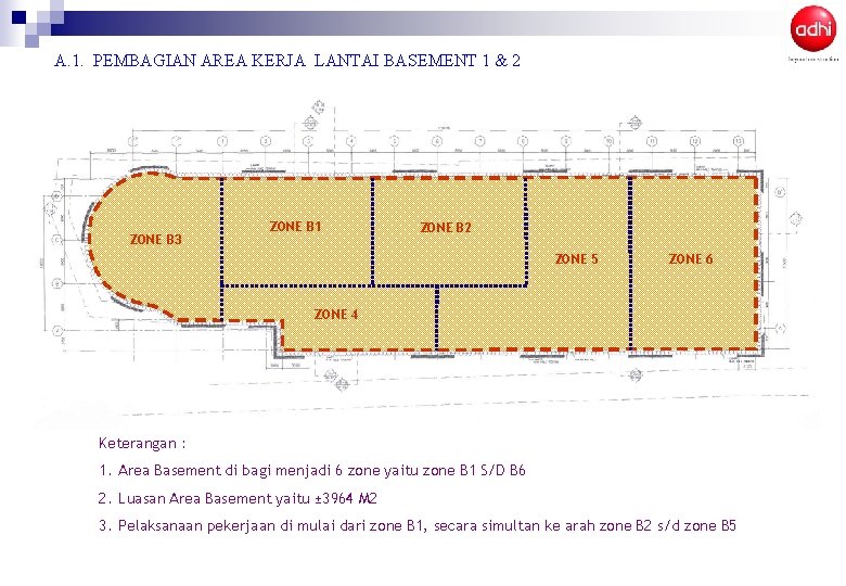 A. 1. PEMBAGIAN AREA KERJA LANTAI BASEMENT 1 & 2 ZONE B 3 ZONE