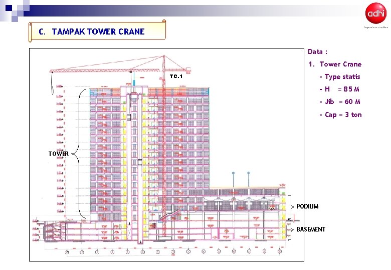 C. TAMPAK TOWER CRANE Data : 1. Tower Crane TC. 1 - Type statis