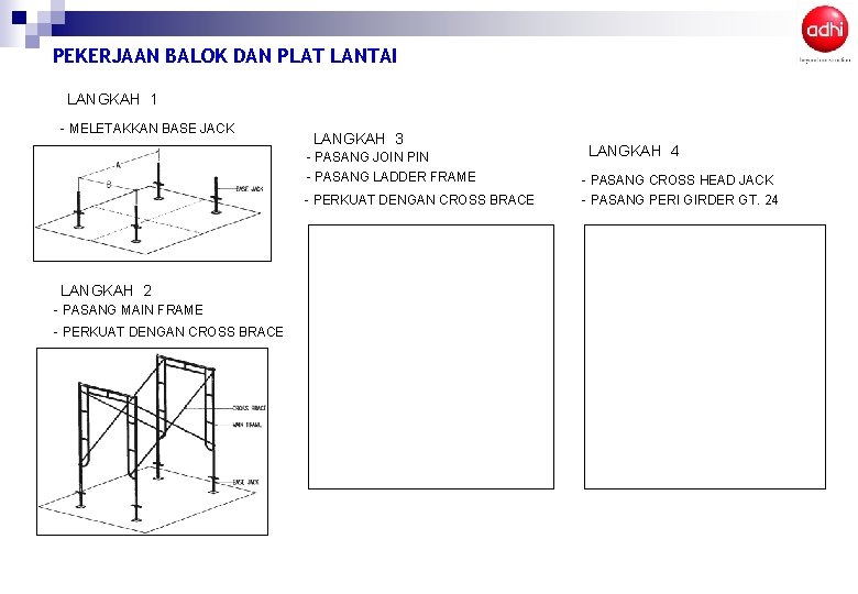 PEKERJAAN BALOK DAN PLAT LANTAI LANGKAH 1 - MELETAKKAN BASE JACK LANGKAH 3 -