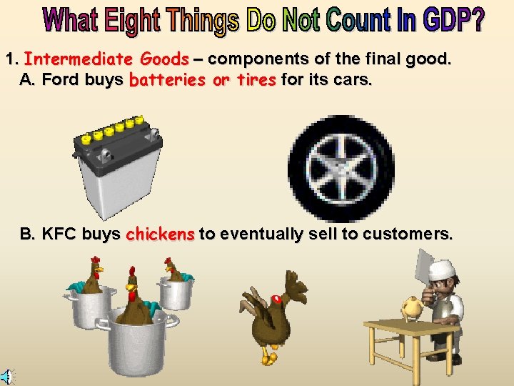 1. Intermediate Goods – components of the final good. A. Ford buys batteries or