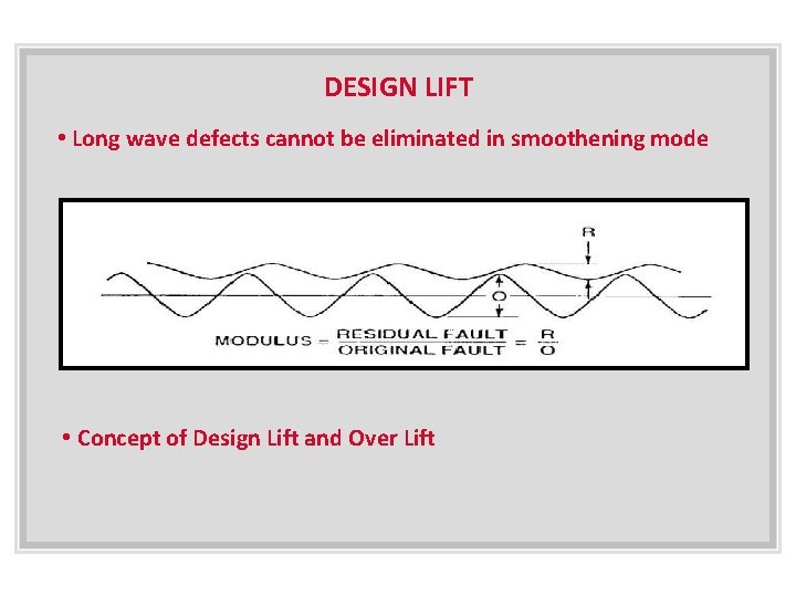 DESIGN LIFT • Long wave defects cannot be eliminated in smoothening mode • Concept