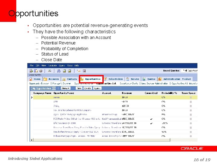 Opportunities • Opportunities are potential revenue-generating events • They have the following characteristics –