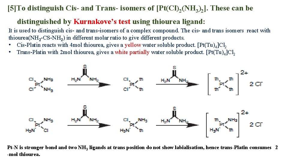 [5]To distinguish Cis- and Trans- isomers of [Pt(Cl)2(NH 3)2]. These can be distinguished by