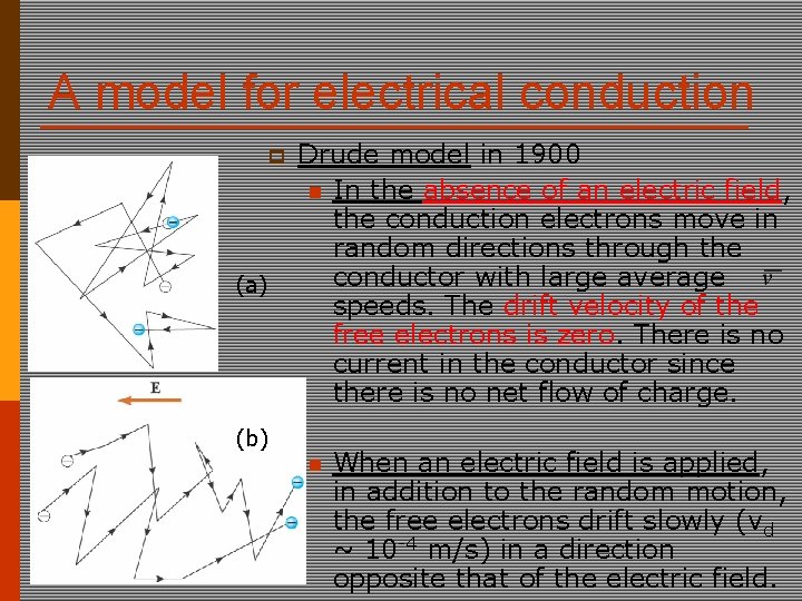 A model for electrical conduction p (a) Drude model in 1900 n In the