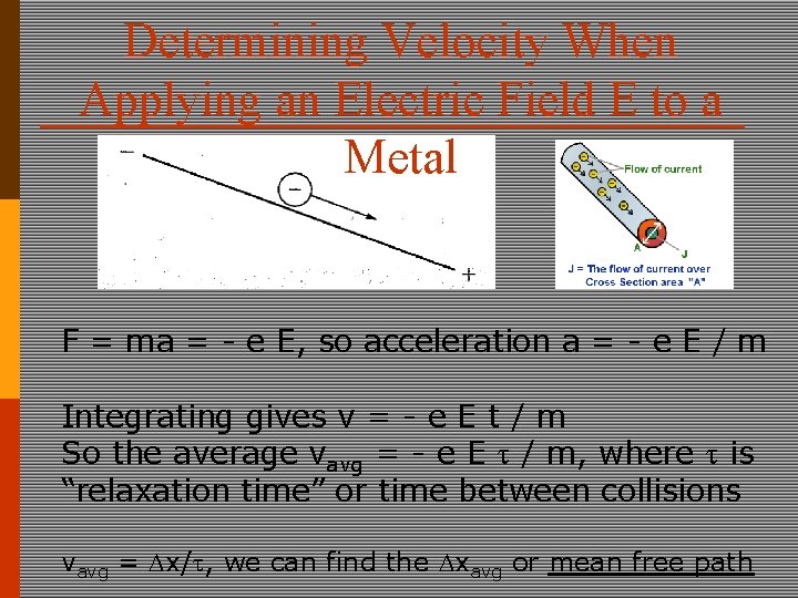 Determining Velocity When Applying an Electric Field E to a Metal F = ma
