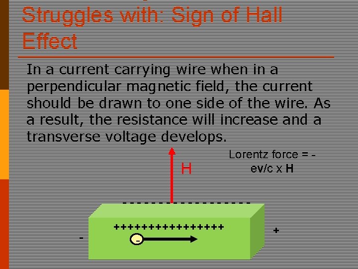 Struggles with: Sign of Hall Effect In a current carrying wire when in a