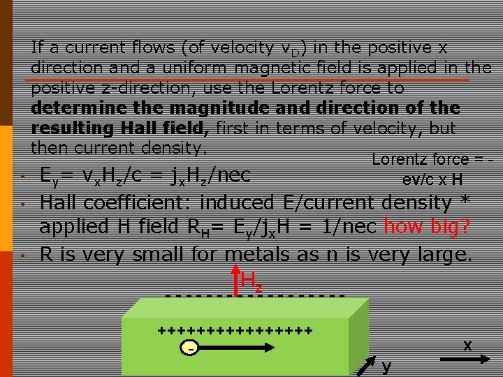 If a current flows (of velocity v. D) in the positive x direction and