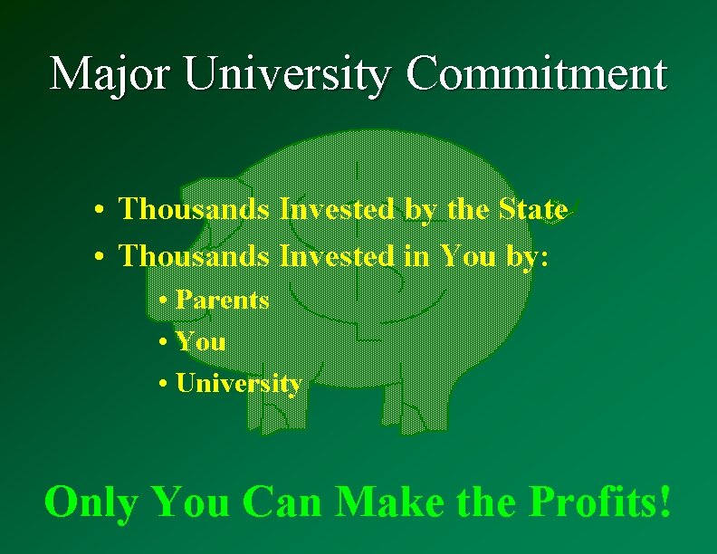 Major University Commitment • Thousands Invested by the State • Thousands Invested in You