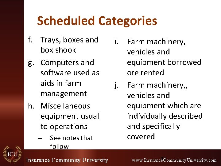 Scheduled Categories f. Trays, boxes and box shook g. Computers and software used as