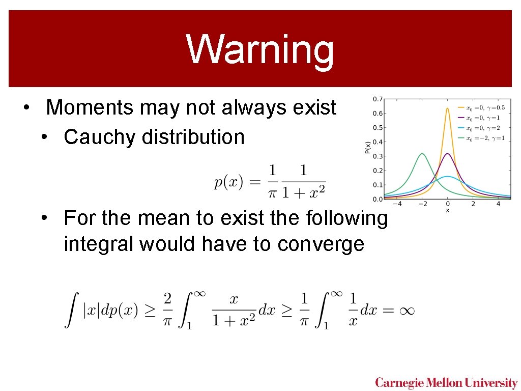 Warning • Moments may not always exist • Cauchy distribution • For the mean