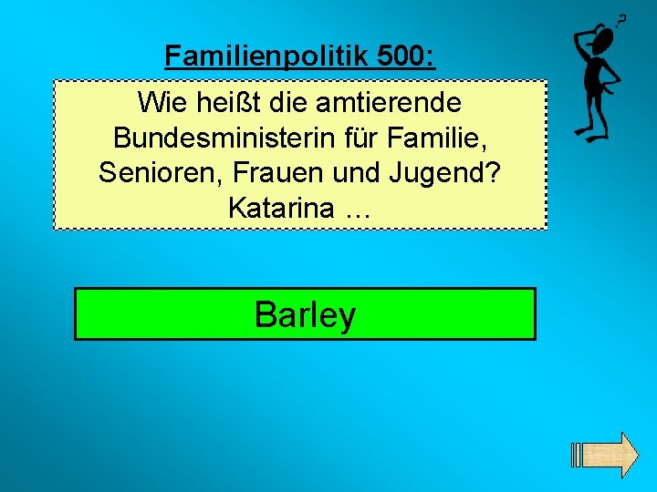 Familienpolitik 500: Wie heißt die amtierende Bundesministerin für Familie, Senioren, Frauen und Jugend? Katarina