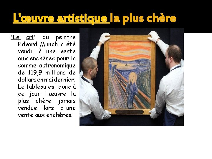 L'œuvre artistique la plus chère 'Le cri' du peintre Edvard Munch a été vendu