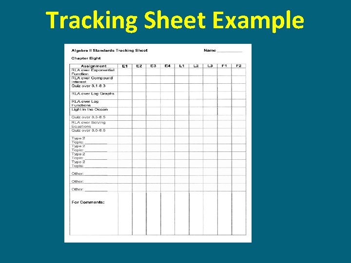 Tracking Sheet Example 