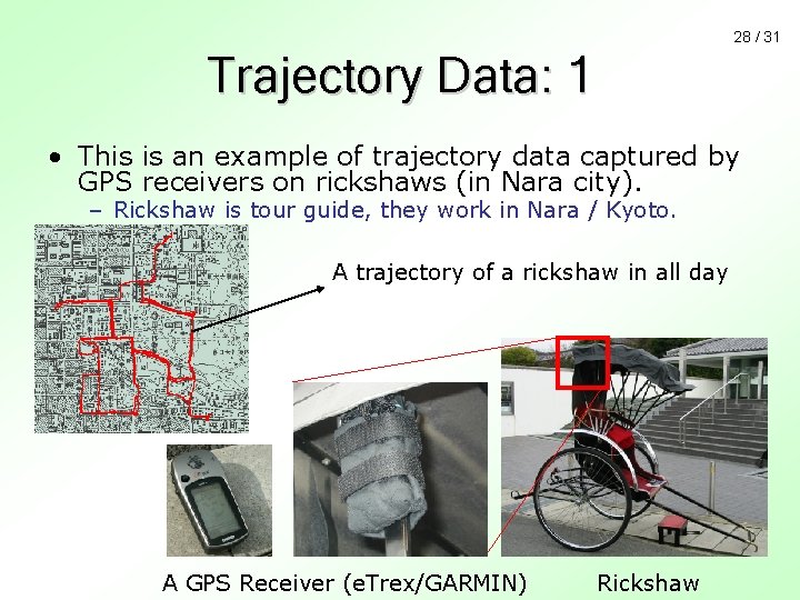 28 / 31 Trajectory Data: 1 • This is an example of trajectory data