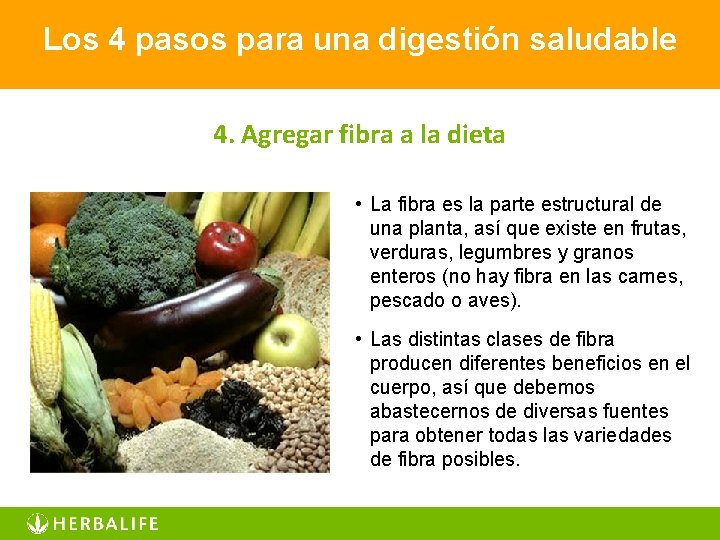 Los 4 pasos para una digestión saludable 4. Agregar fibra a la dieta •