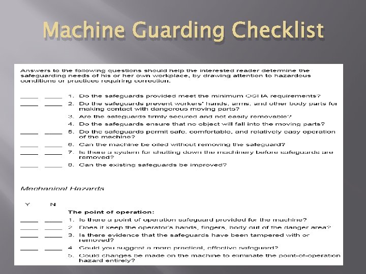 Machine Guarding Checklist 