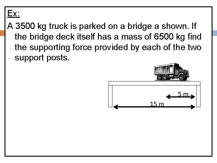 Ex: A 3500 kg truck is parked on a bridge a shown. If the