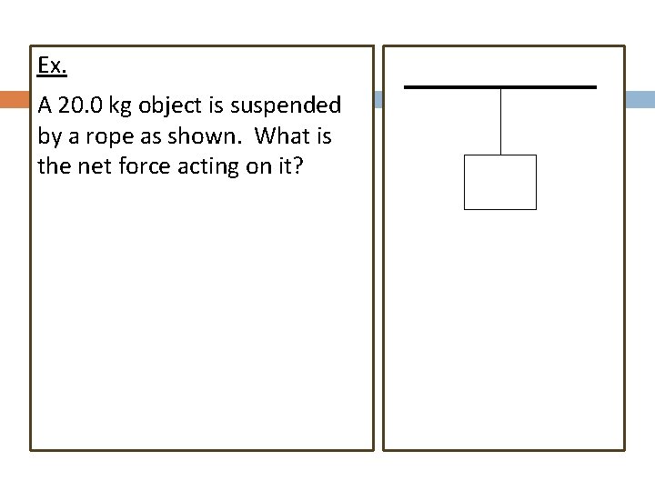 Ex. A 20. 0 kg object is suspended by a rope as shown. What