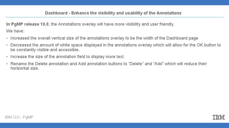 Dashboard - Enhance the visibility and usability of the Annotations In Pg. MP release