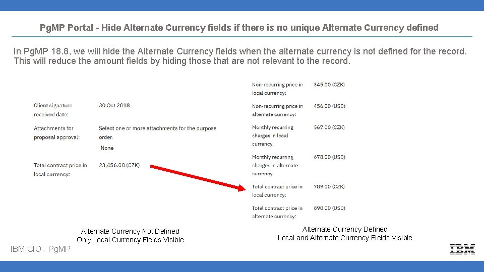 Pg. MP Portal - Hide Alternate Currency fields if there is no unique Alternate