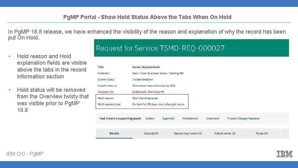 Pg. MP Portal - Show Hold Status Above the Tabs When On Hold In