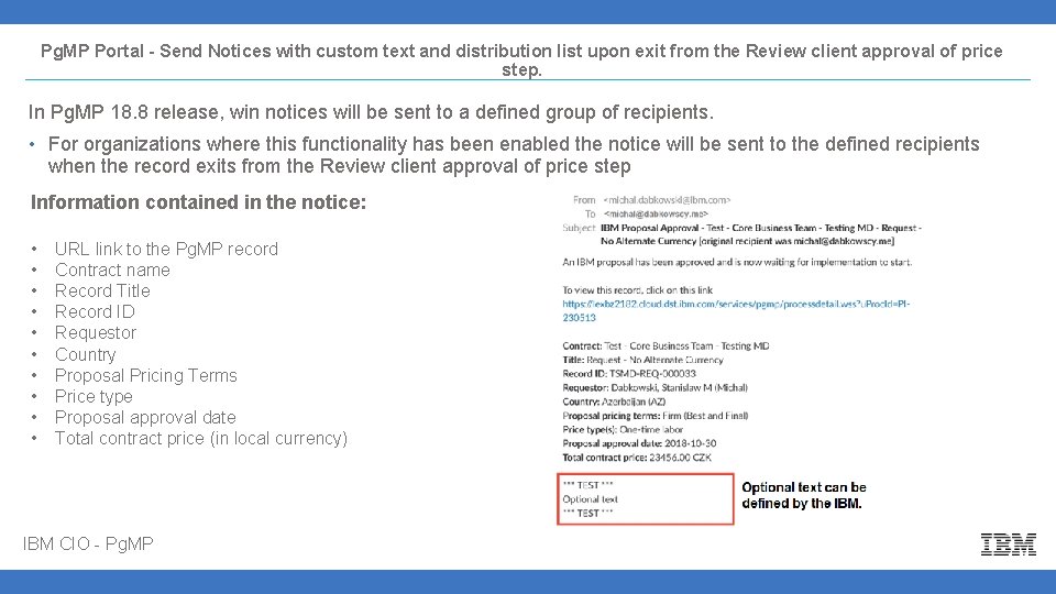 Pg. MP Portal - Send Notices with custom text and distribution list upon exit
