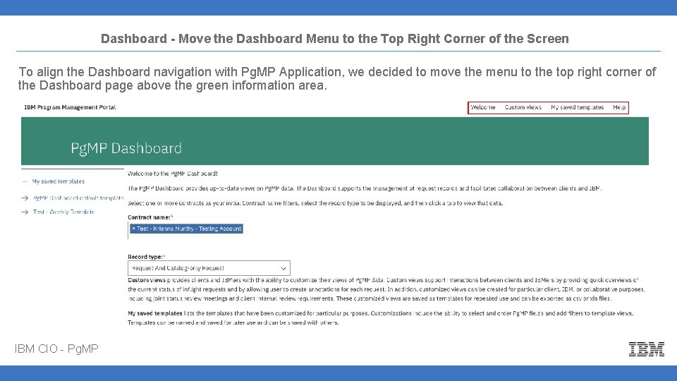 Dashboard - Move the Dashboard Menu to the Top Right Corner of the Screen