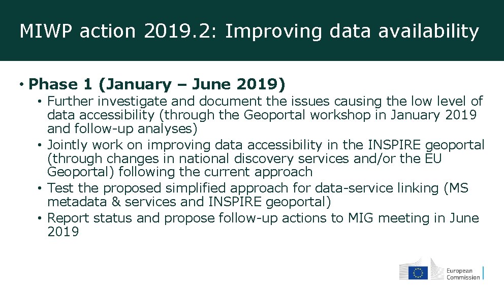 MIWP action 2019. 2: Improving data availability • Phase 1 (January – June 2019)