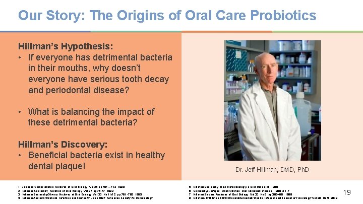 Our Story: The Origins of Oral Care Probiotics Hillman’s Hypothesis: • If everyone has