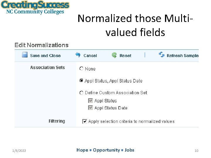 Normalized those Multivalued fields 1/8/2022 Hope Opportunity Jobs 10 