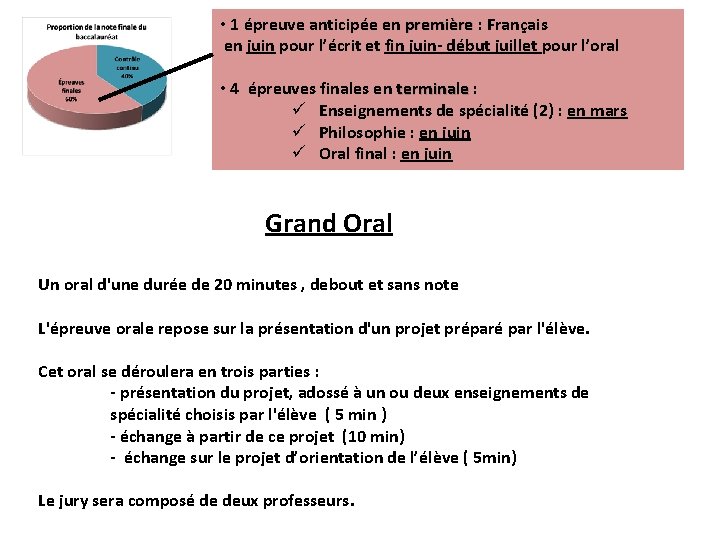 • 1 épreuve anticipée en première : Français en juin pour l’écrit et