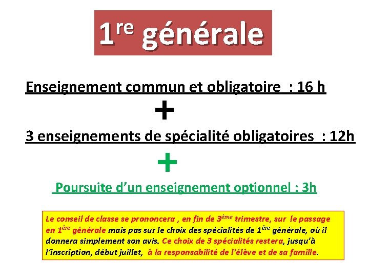 re 1 générale Enseignement commun et obligatoire : 16 h 3 enseignements de spécialité