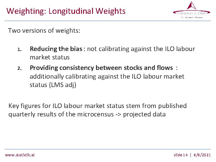 Weighting: Longitudinal Weights Two versions of weights: 1. 2. Reducing the bias : not