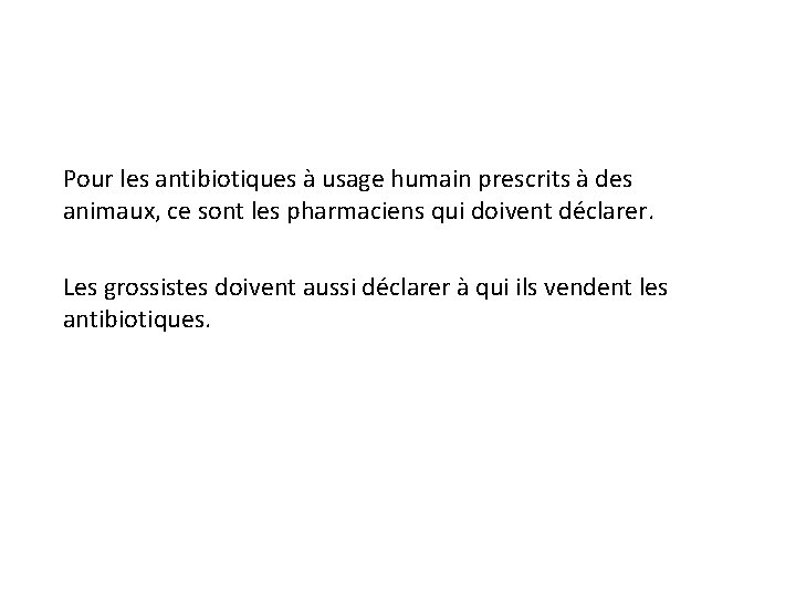 Pour les antibiotiques à usage humain prescrits à des animaux, ce sont les pharmaciens