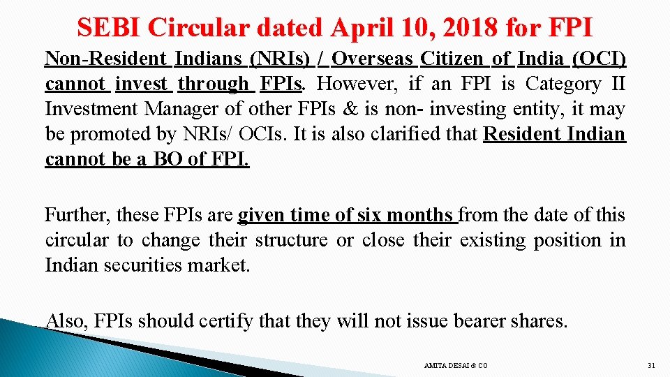 SEBI Circular dated April 10, 2018 for FPI Non-Resident Indians (NRIs) / Overseas Citizen