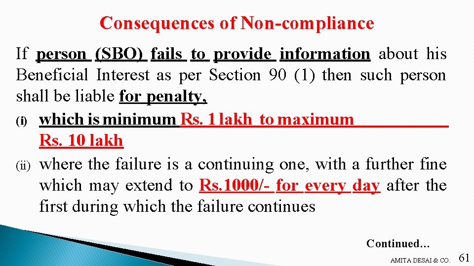 Consequences of Non-compliance If person (SBO) fails to provide information about his Beneficial Interest