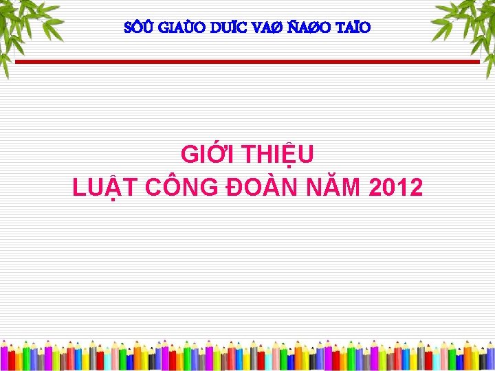 SÔÛ GIAÙO DUÏC VAØ ÑAØO TAÏO GIỚI THIỆU LUẬT CÔNG ĐOÀN NĂM 2012 3