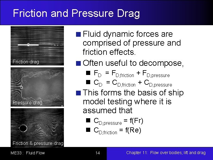 Friction and Pressure Drag Friction drag Fluid dynamic forces are comprised of pressure and