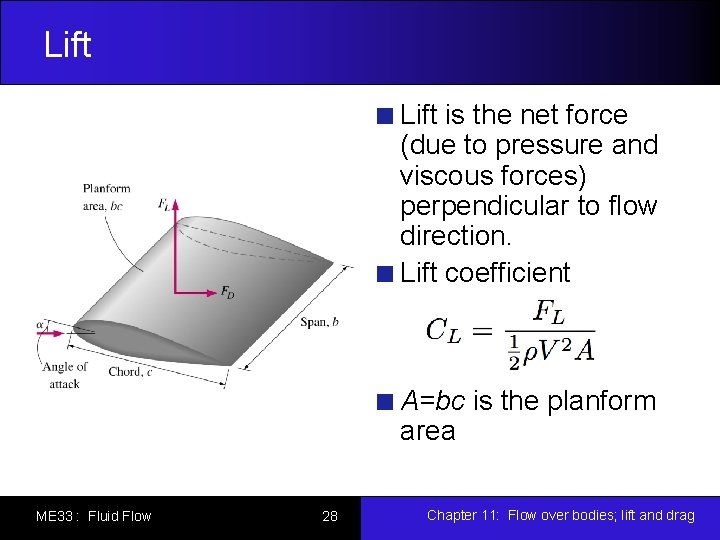 Lift is the net force (due to pressure and viscous forces) perpendicular to flow