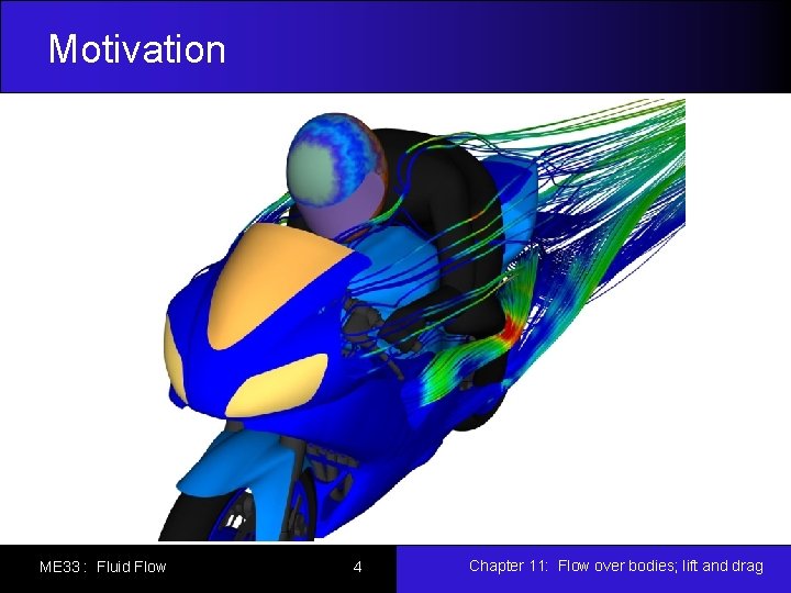 Motivation ME 33 : Fluid Flow 4 Chapter 11: Flow over bodies; lift and