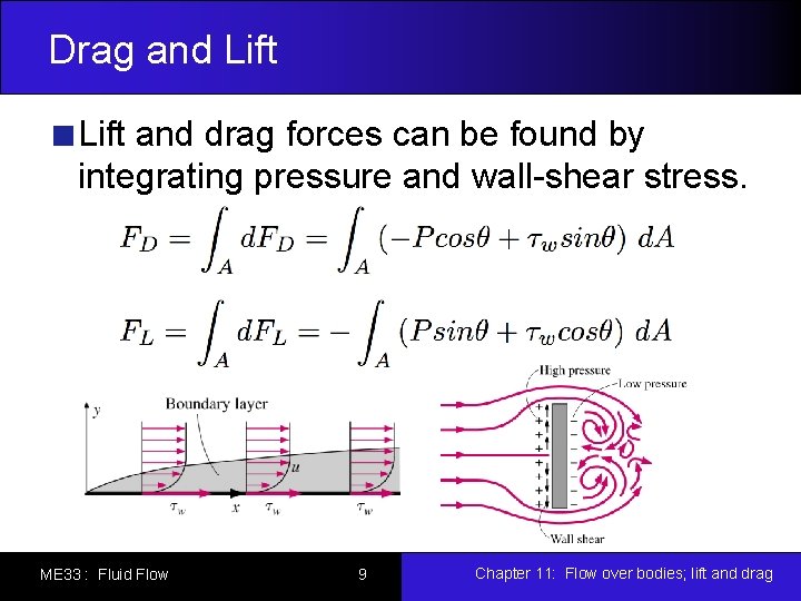 Drag and Lift and drag forces can be found by integrating pressure and wall-shear