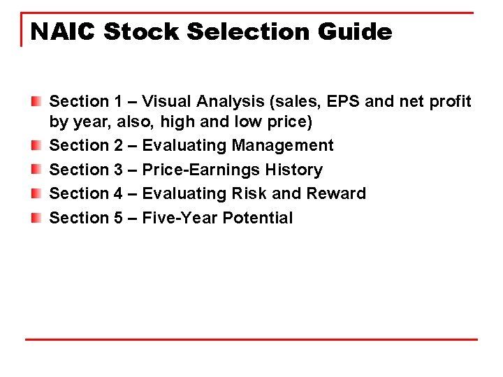 NAIC Stock Selection Guide Section 1 – Visual Analysis (sales, EPS and net profit